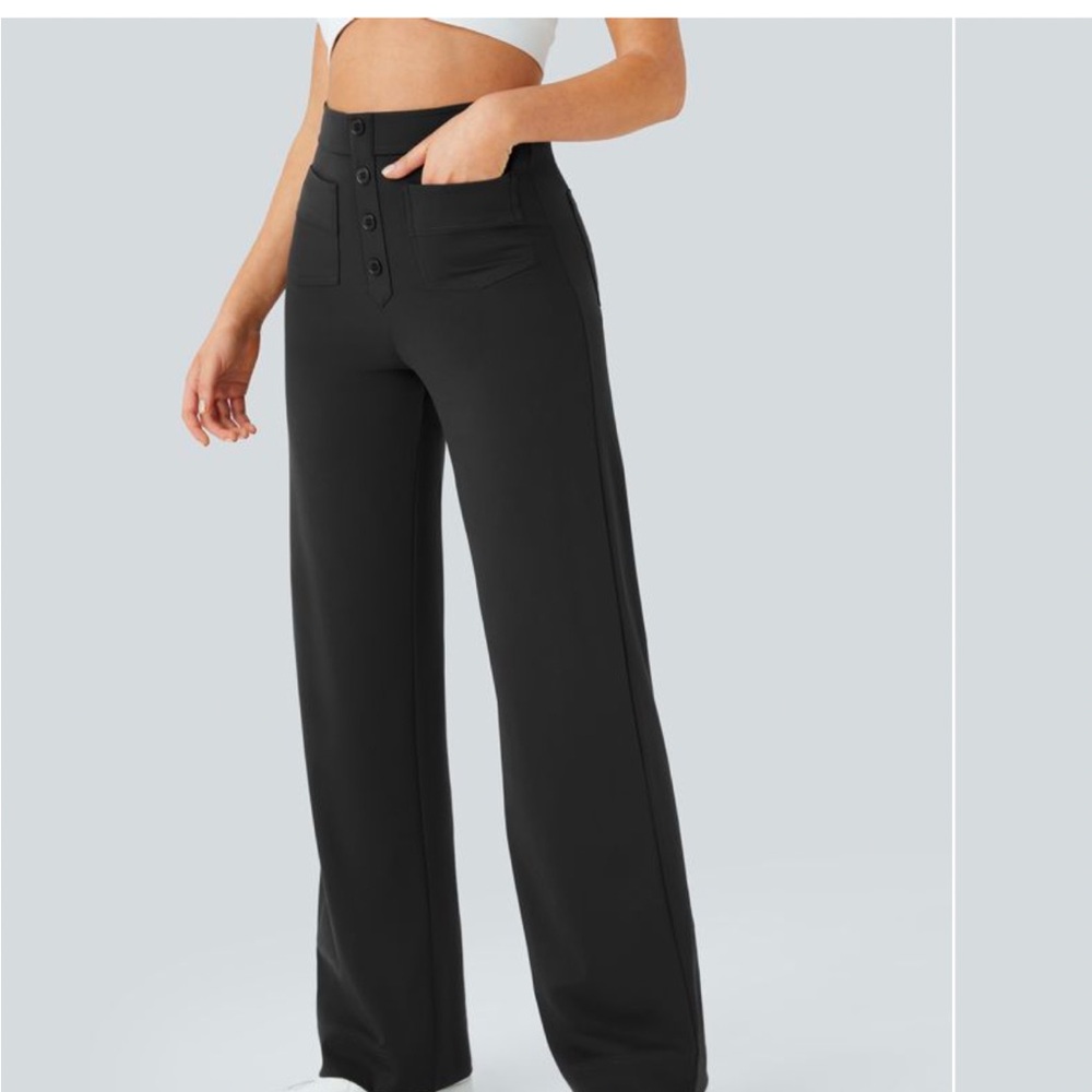 (2) Size L Halara High Waisted Button Multiple Pockets Straight Leg Casual Pants